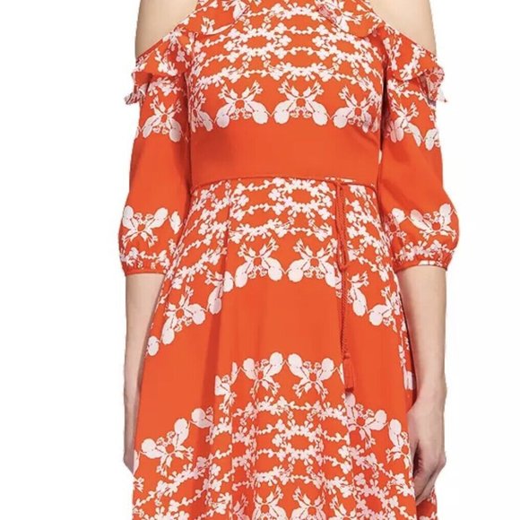 Whistles Coral flower Midi shoulder cut out Dress Size US 2 perfect condition - Picture 9 of 9